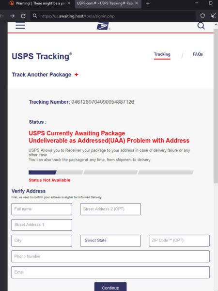 USPS scam site