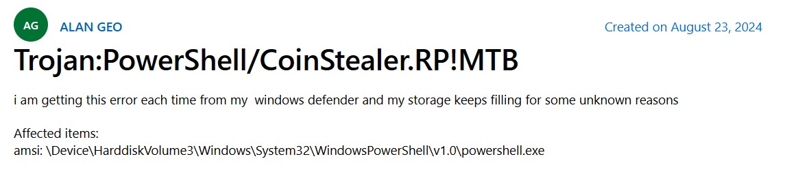 CoinStealer.RP!MTB detection PowerShell