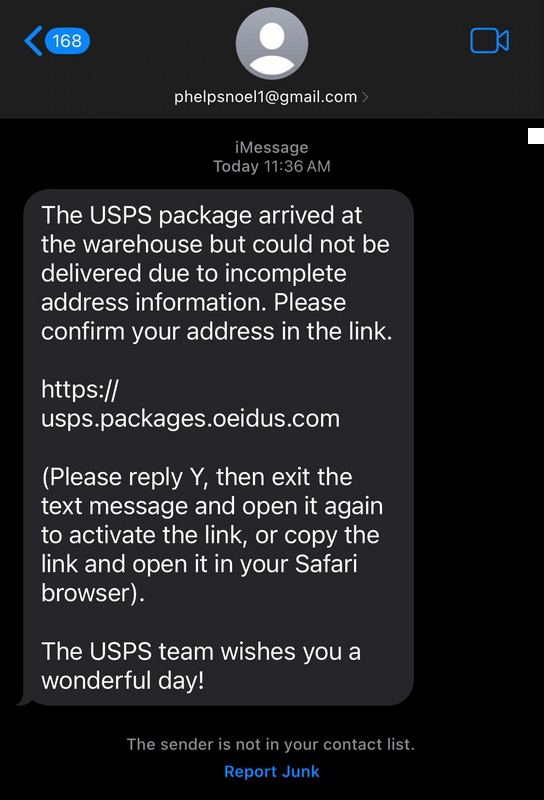 USPS scam example