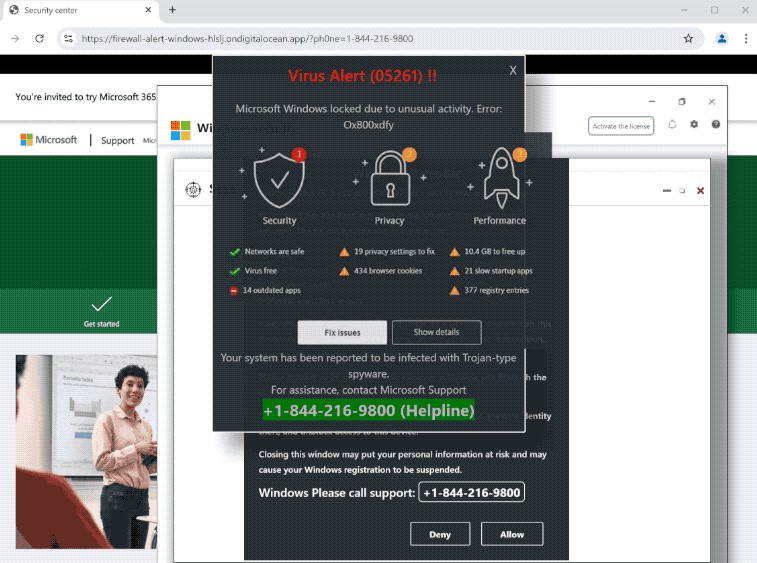 Virus alert (05261) scam page example