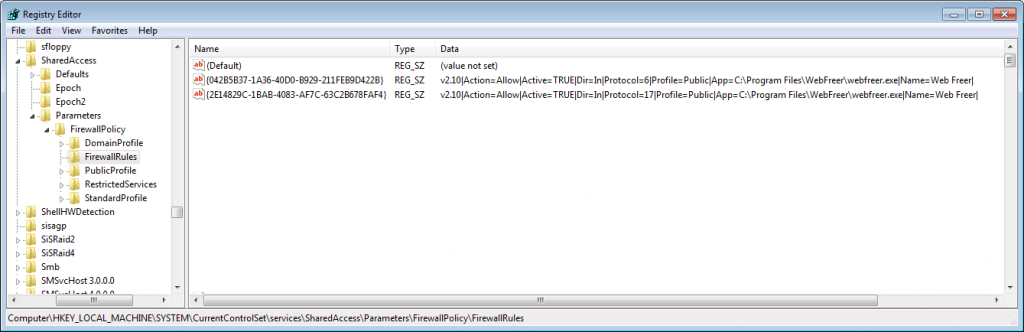 Firewall rules added by WebFreer installer