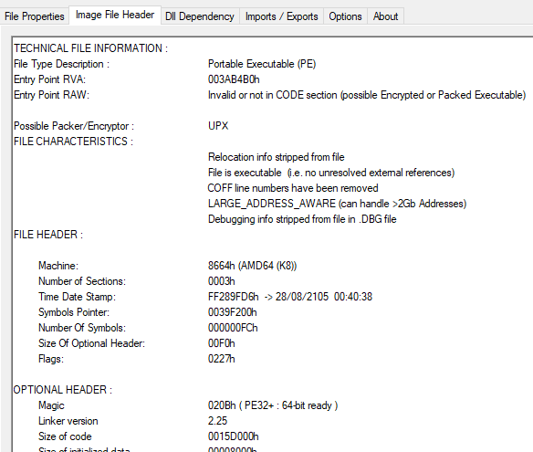 PE Header tells us it is a 64-bit EXE