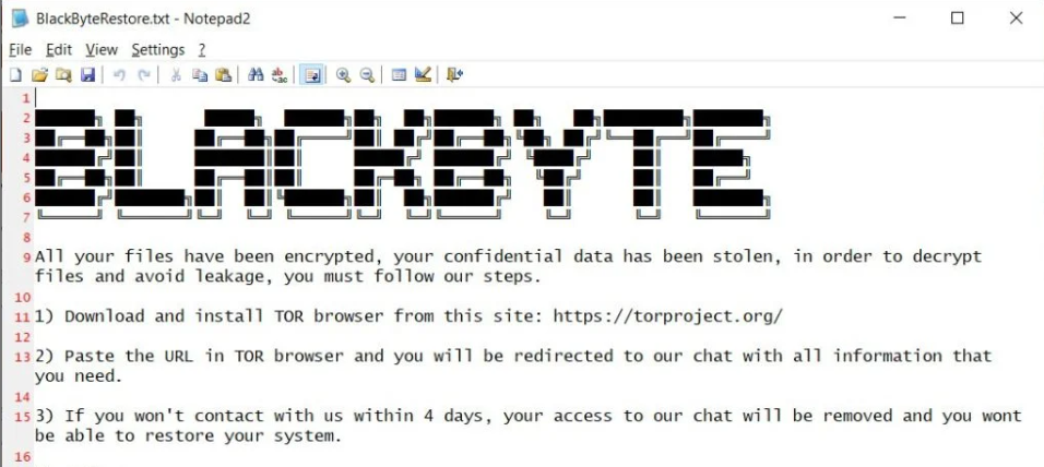 BlackByte ransom note