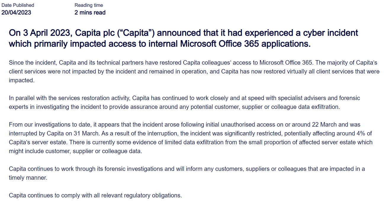 Capita notice