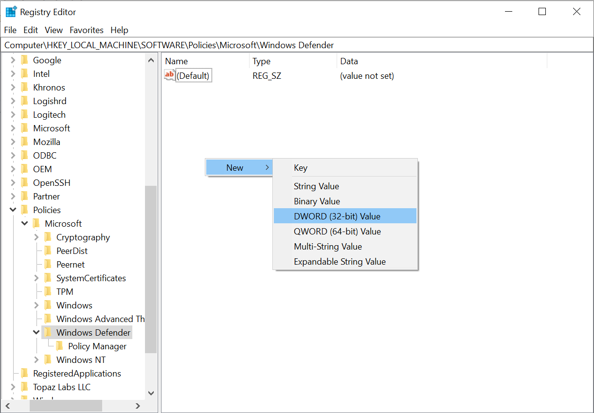 DisableAntispyware Settings