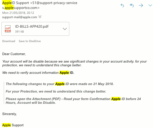 Fake Apple email