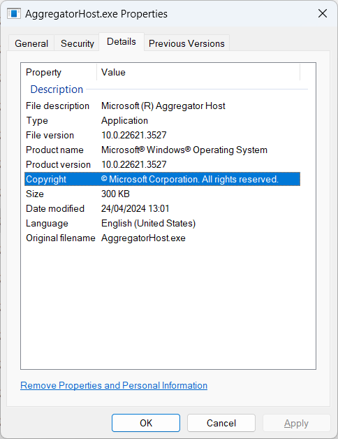 AggregatorHost.exe details screenshot