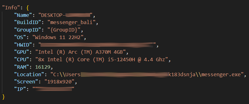 Fingerprint data Aurora stealer