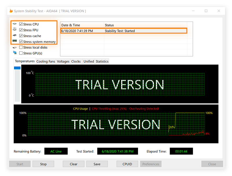 AIDA64 system stability test