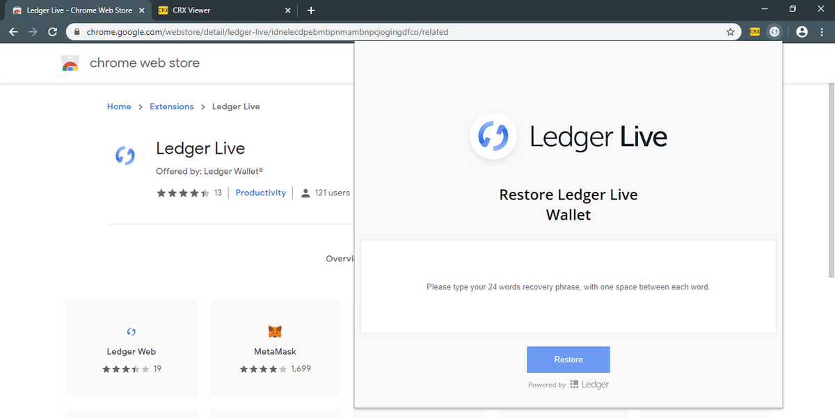 Malicious extension Ledger Live