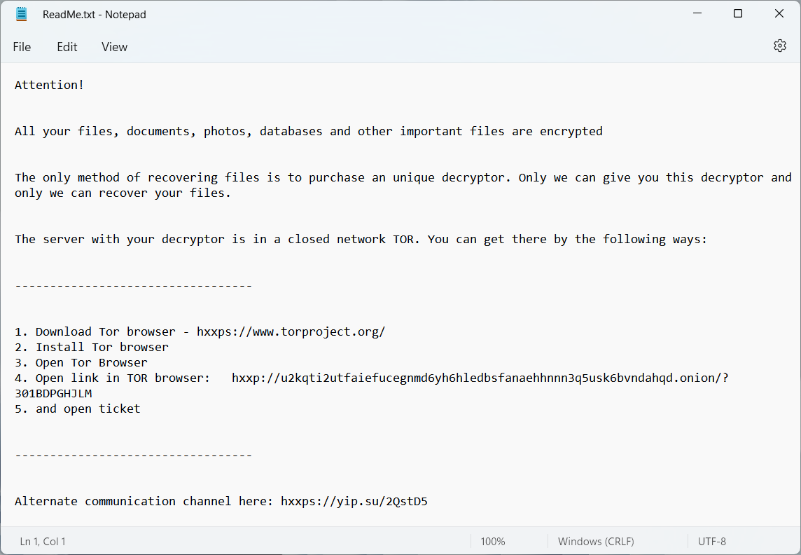 Readme file U2K ransomware