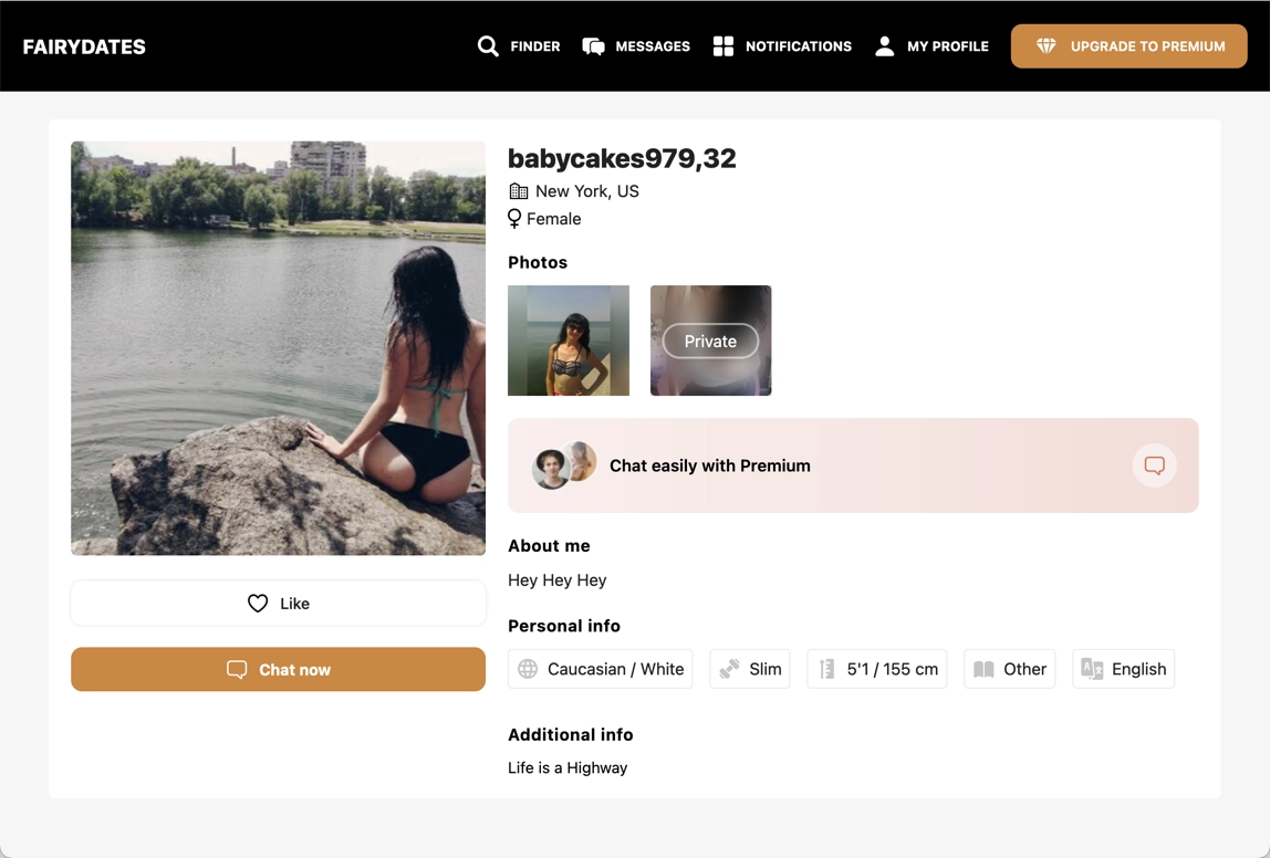 Profile on a dating site screenshot