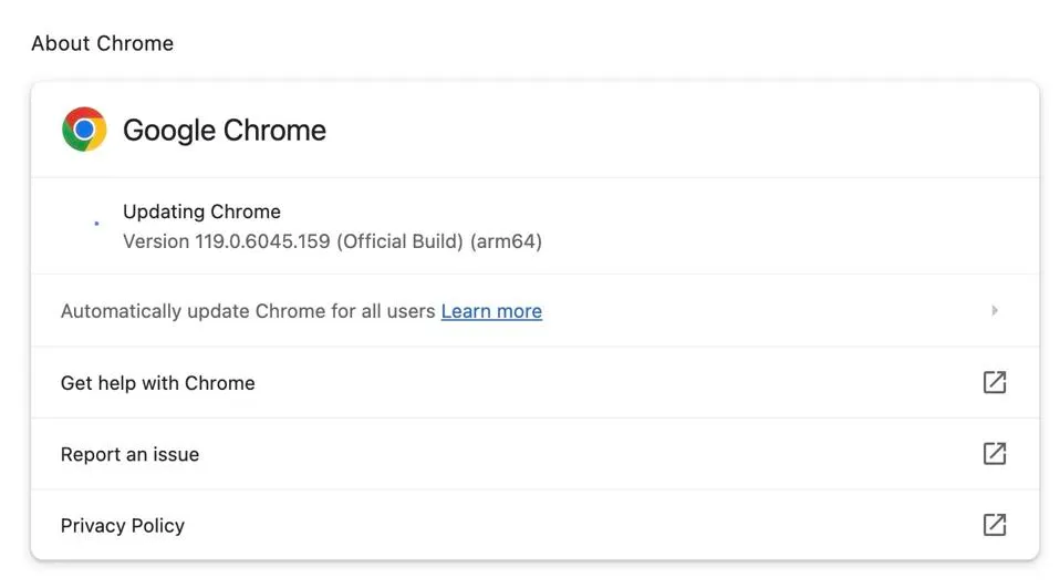 Update google chrome