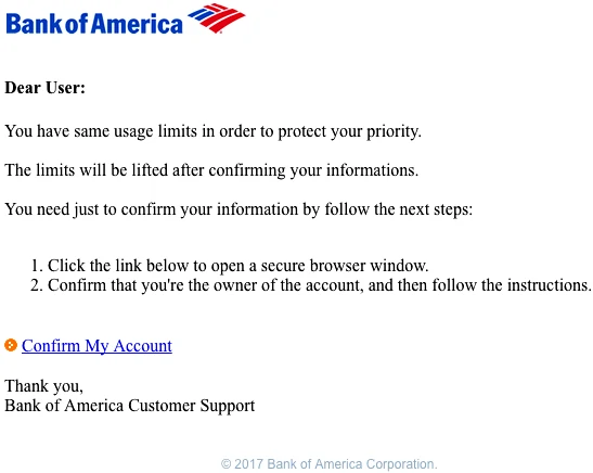 Classic phishing email