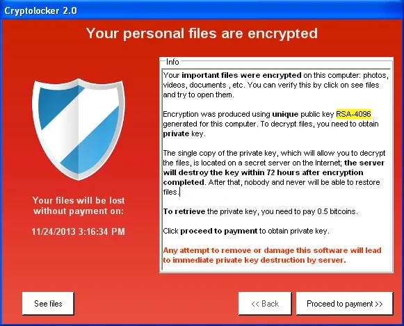 Cryptolocker ransomware note