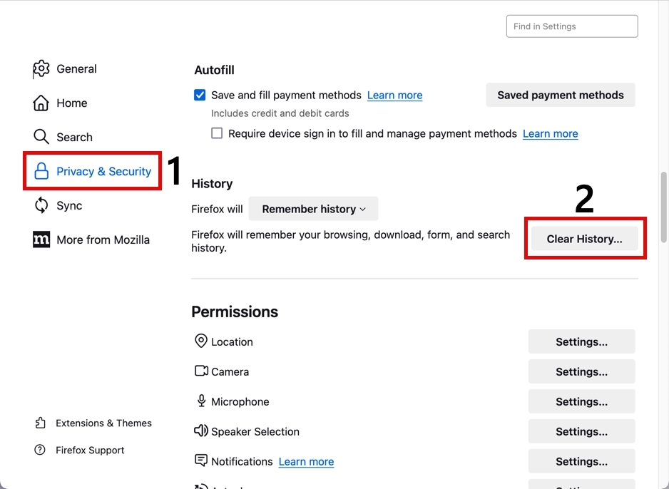 Firefox clear browsing data