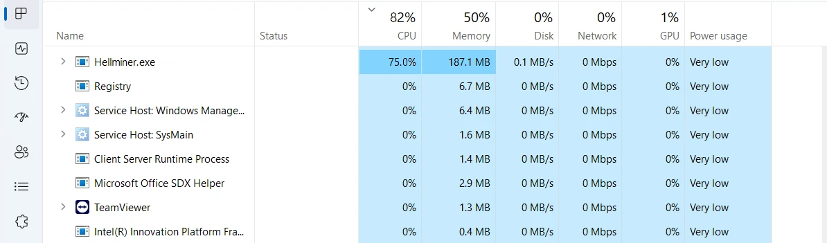 Hellminer process Task Manager