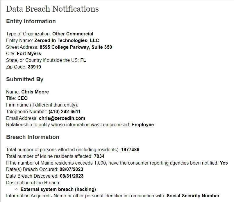 Data breach lawsuit screenshot