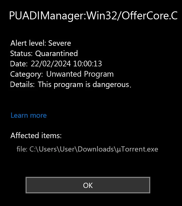 μTorrent - PUADlManager OfferCore Detection