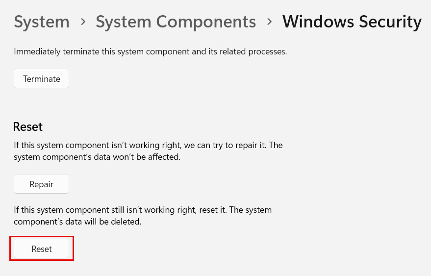 Reset Security Settings