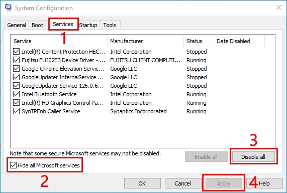 TextInputHost.exe Crashing? Try to disable third-party services