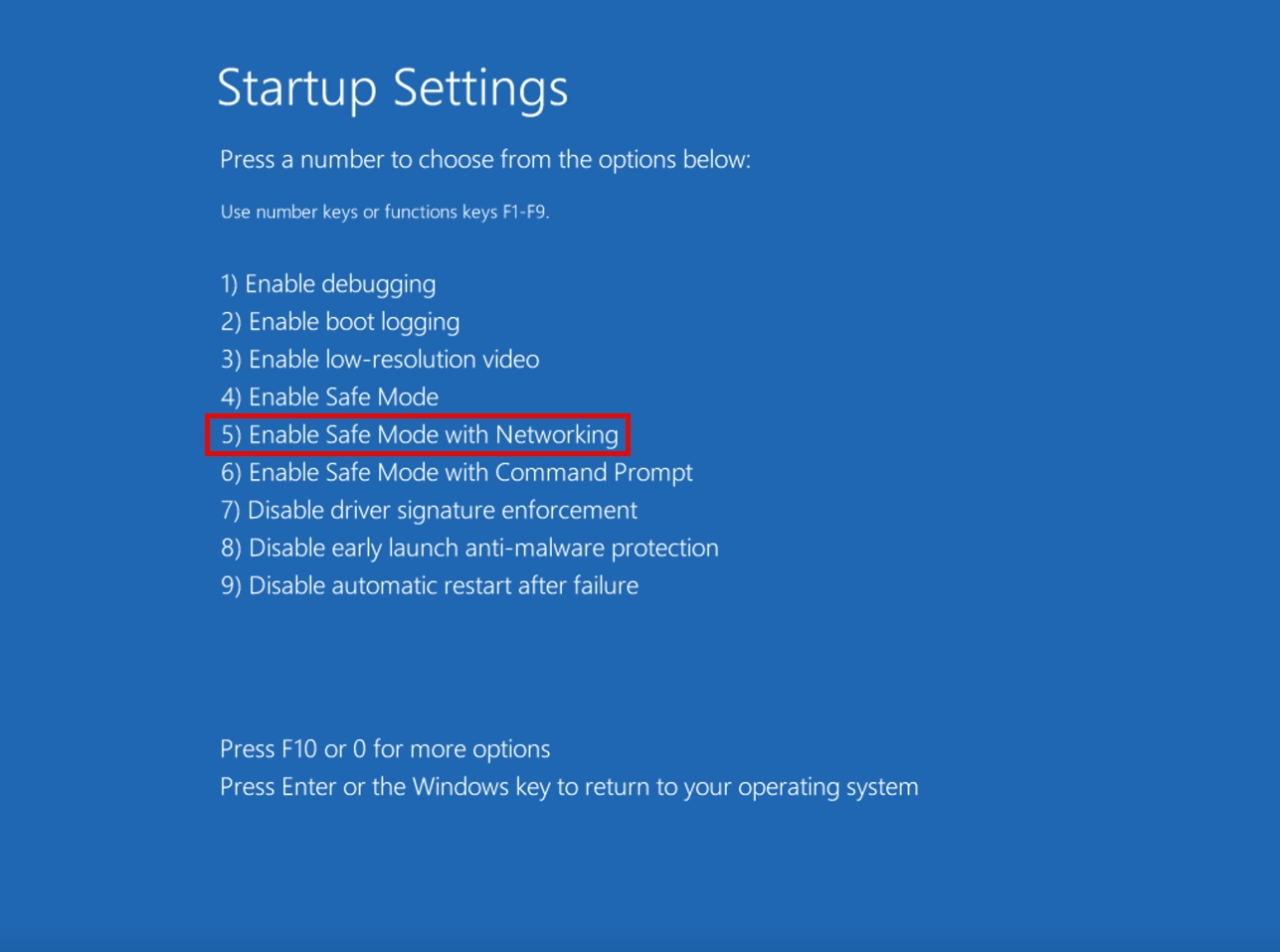 Startup settings