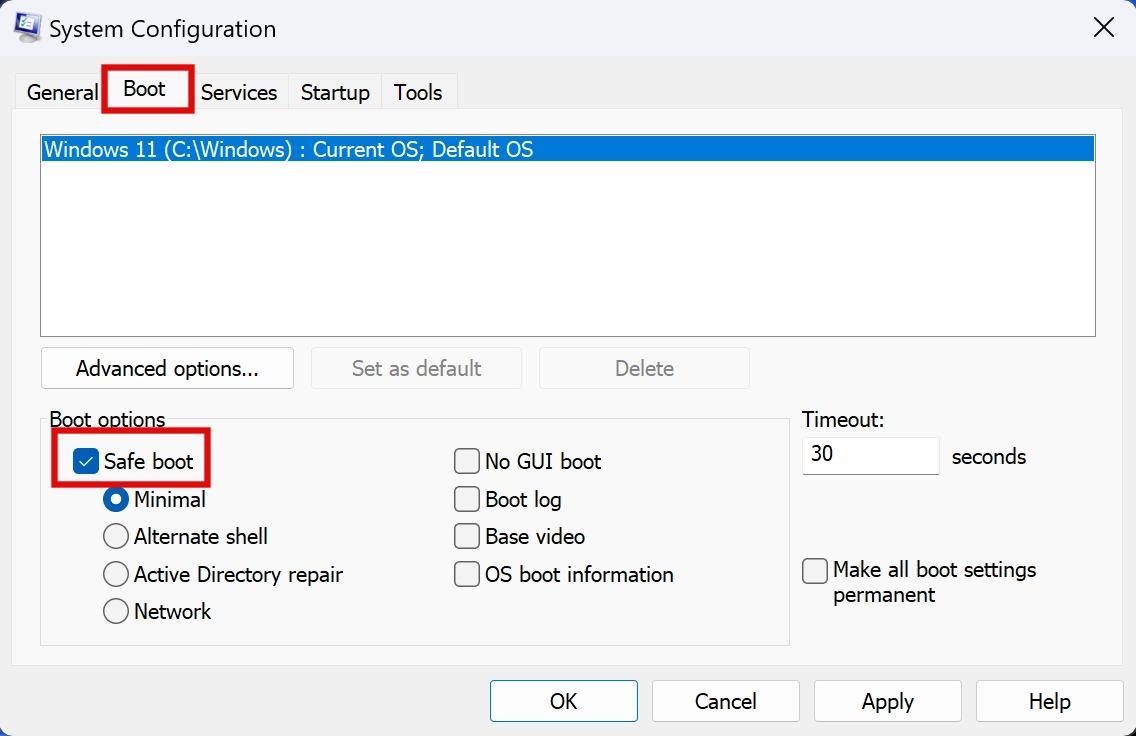 System configuration screenshot