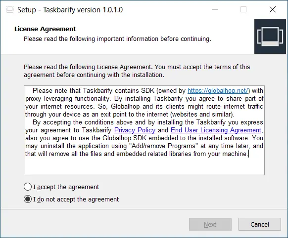 The license agreement screenshot