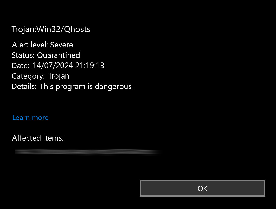 Trojan:Win32/Qhosts - Microsoft Defender Detection